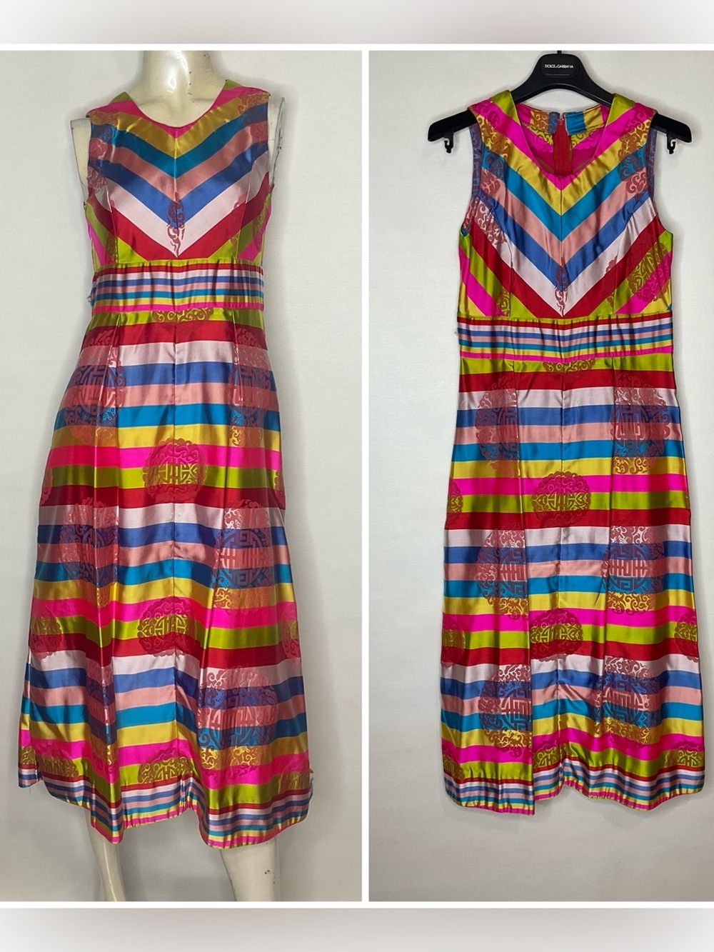 Colorful Satin Oriental Asian Brocade Handmade Dress Size Small